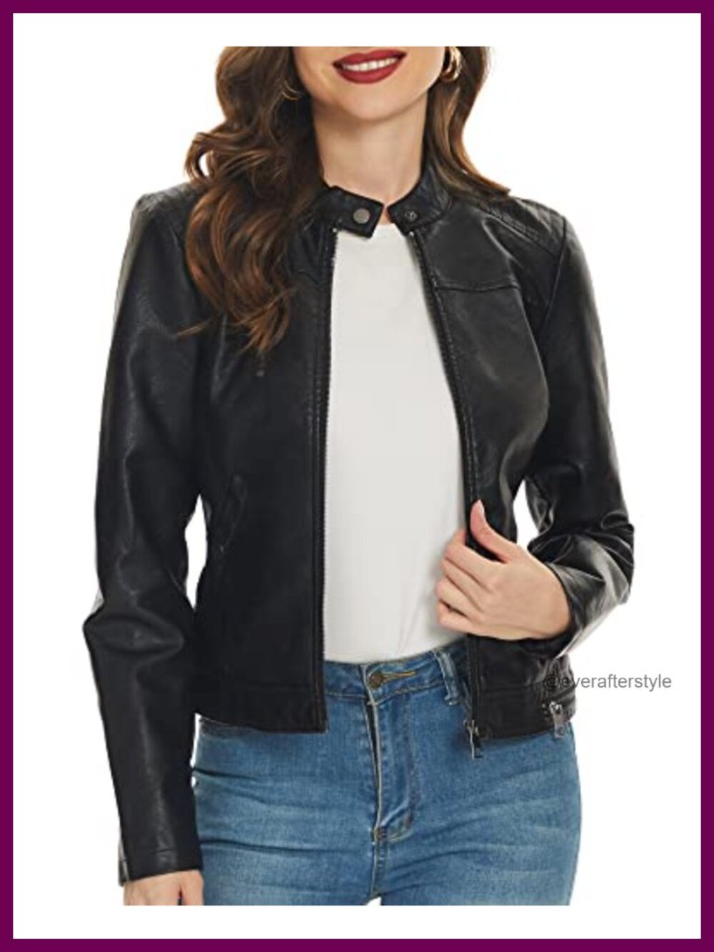 Faux Leather Moto Biker Jacket Zip Up Slim Fit Motorcycle Coat